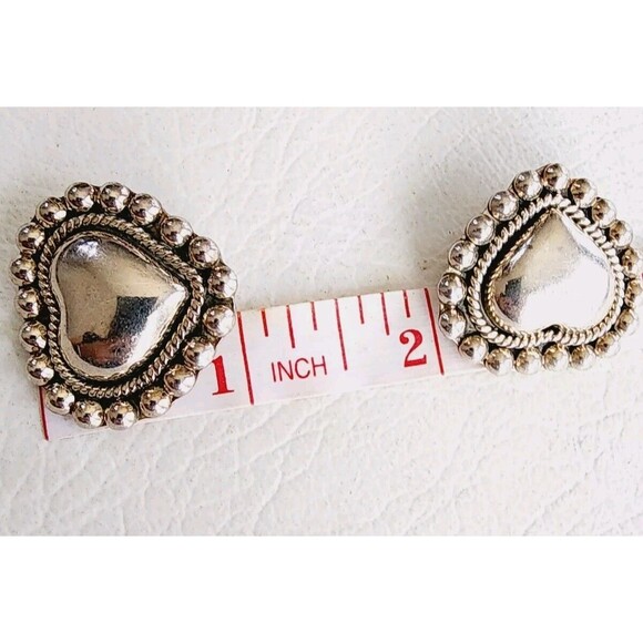 Taxco Mexico 925 Sterling Beaded Edge Heart Clip On Earrings 1" 21g - Picture 6 of 7